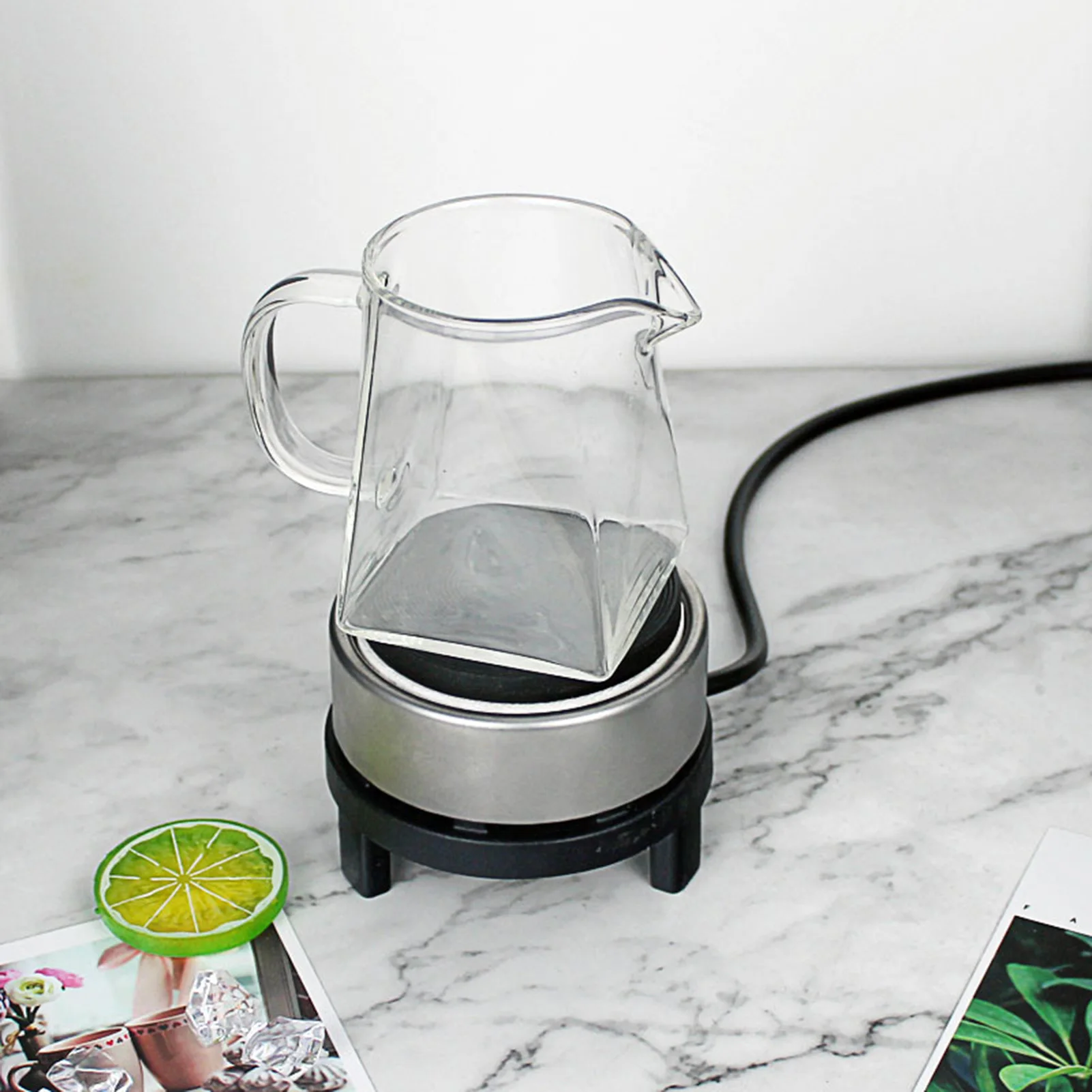 Poêle électrique 300W, brûleur en fonte, Mini réchauffeur pour thé à fond plat, cafetière, Pot en verre résistant à la chaleur