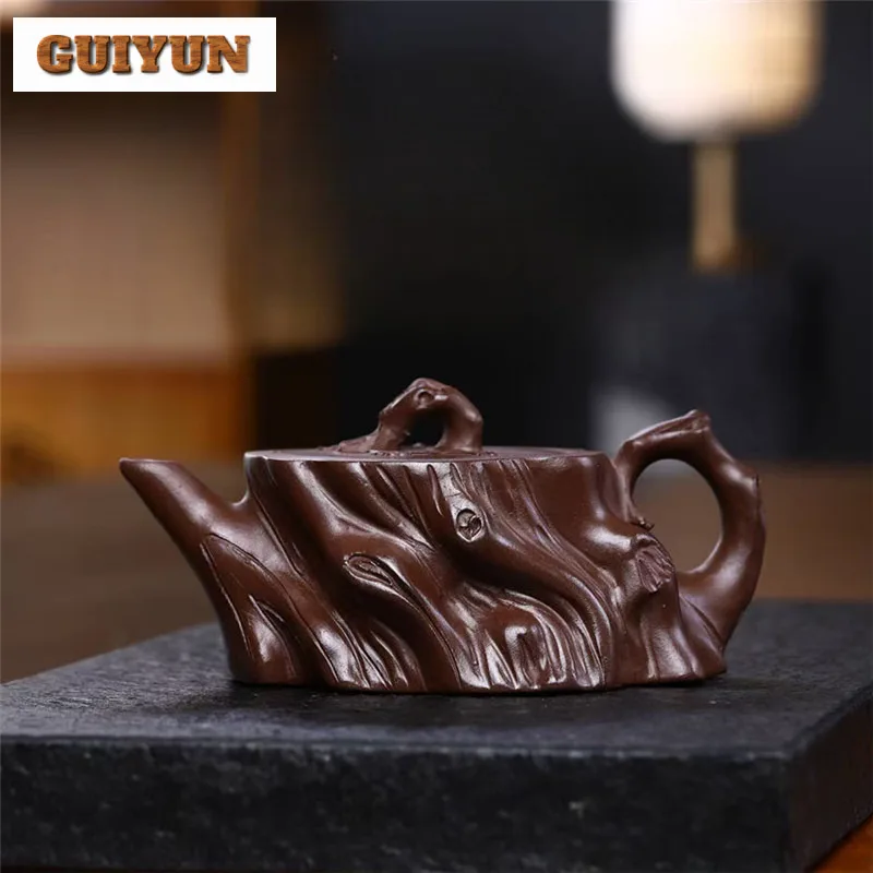 250ml Aesthetic Yixing Purple Clay Teapot Handmade Plum Tree Stump Pot Raw Ore Purple Mud Kettle With Strainer Zisha Teaset Gift