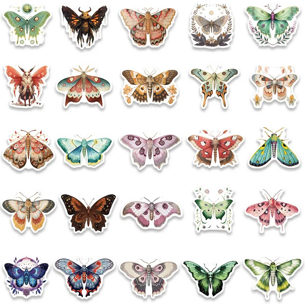 50pcs Cute Cartoon Aesthetic Colorful Moth Graffiti Stickers For Luggage Guitar Laptop Skateboard Waterproof Vinyl Decals