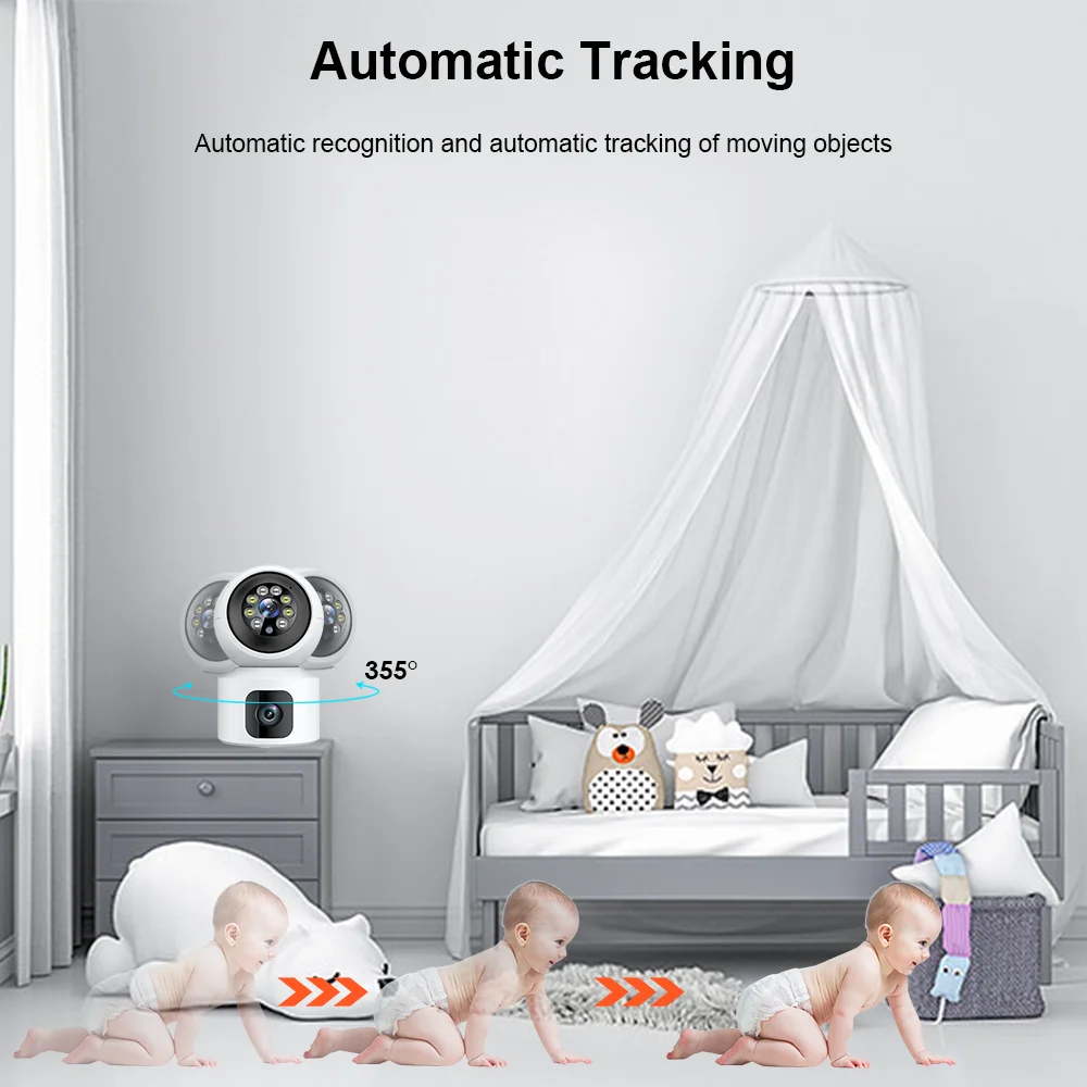 Techsion 4MP Dual Lens Indoor Home PTZ Dome WiFi Câmera IP Auto-Tracking Video Security Surveillance Camera ICSee XMEye P2P