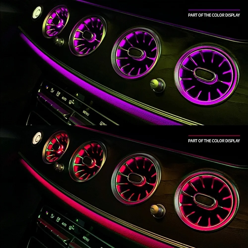 RGB color streamer For Benz C-class W205 2015 - 2021 Air Vent 3/64 Color Front and Rear Air Vent Ambient Light Turbine Nozzle