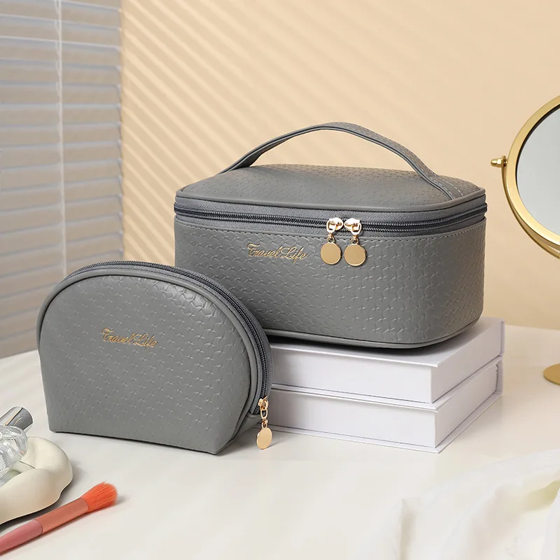

2PCS Set Makeup Case Women's Pu Leather Cosmetic Bag Ladies Travel Portable Storage Bags Handbags Female Small Clutch Purse