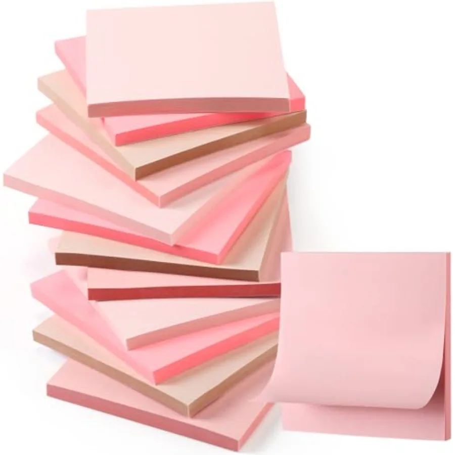 

12 Pads Pink Sticky Notes 3''x3'', Self Stick Notes Pads Pink Office Supplies, Vintage Aesthetic School Accessories 50 Sheets/p