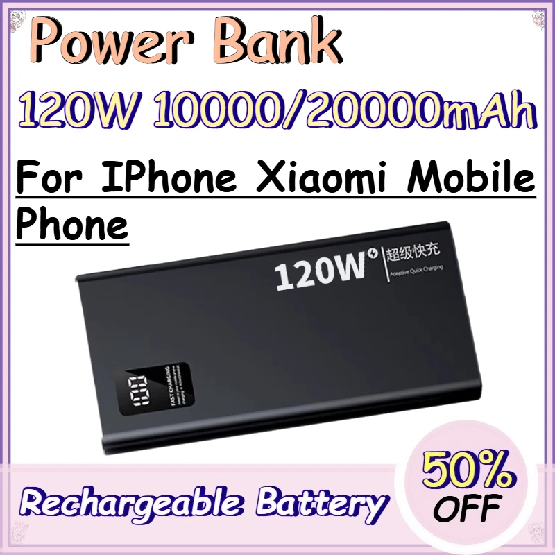 120W 10000/20000mAh Power Bank for IPhone Xiaomi Mobile Phone High-capacity Fast-charging Power Bank