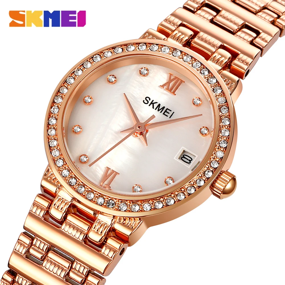 

SKMEI Diamond Rose Gold Women Watches Stainless Steel Waterproof Wrist Watches Ladies Luxury Brand Quartz Watch Dress Clock