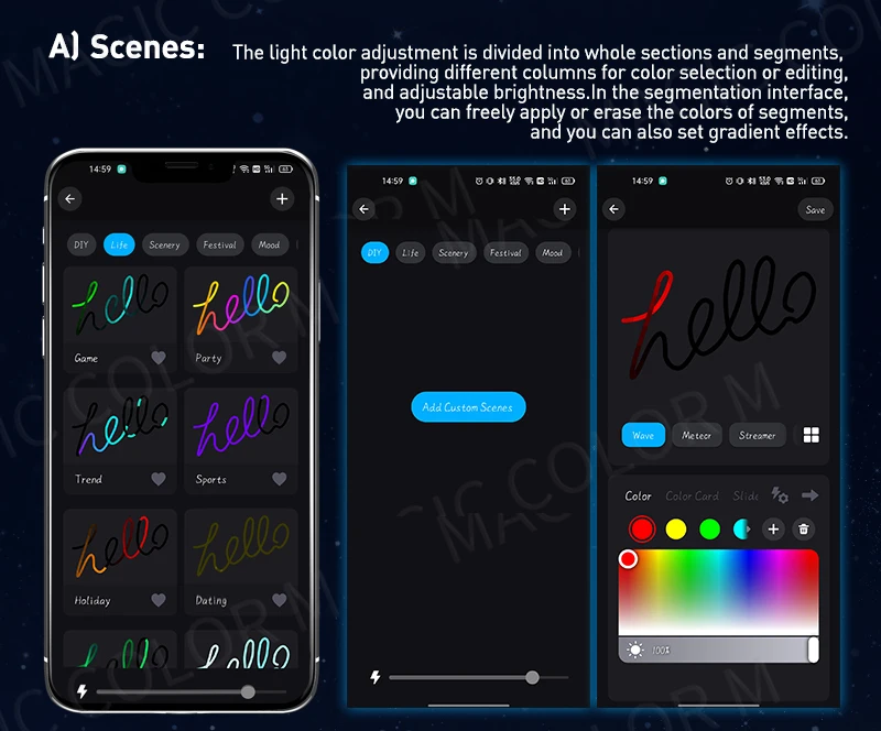 Vgetting 140/55,1 Zoll Auto Umgebungslichter 2in1 Universal LED Symphony RGB Atmosphäre Lampe USB APP Fernbedienung für Tesla Modell 3 Y S X – Detail 8
