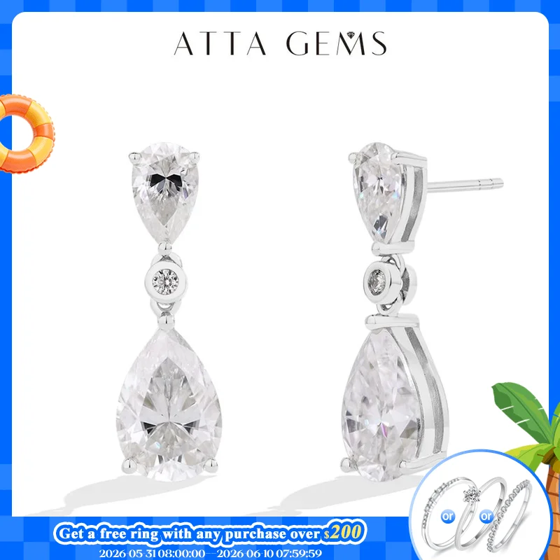 

ATTAGEMS Pear Cut 5.03CT Moissanite Drop Earrings For Women Top Quality 925 Sterling Silver Engagement Wedding Fine Jewelry Gift