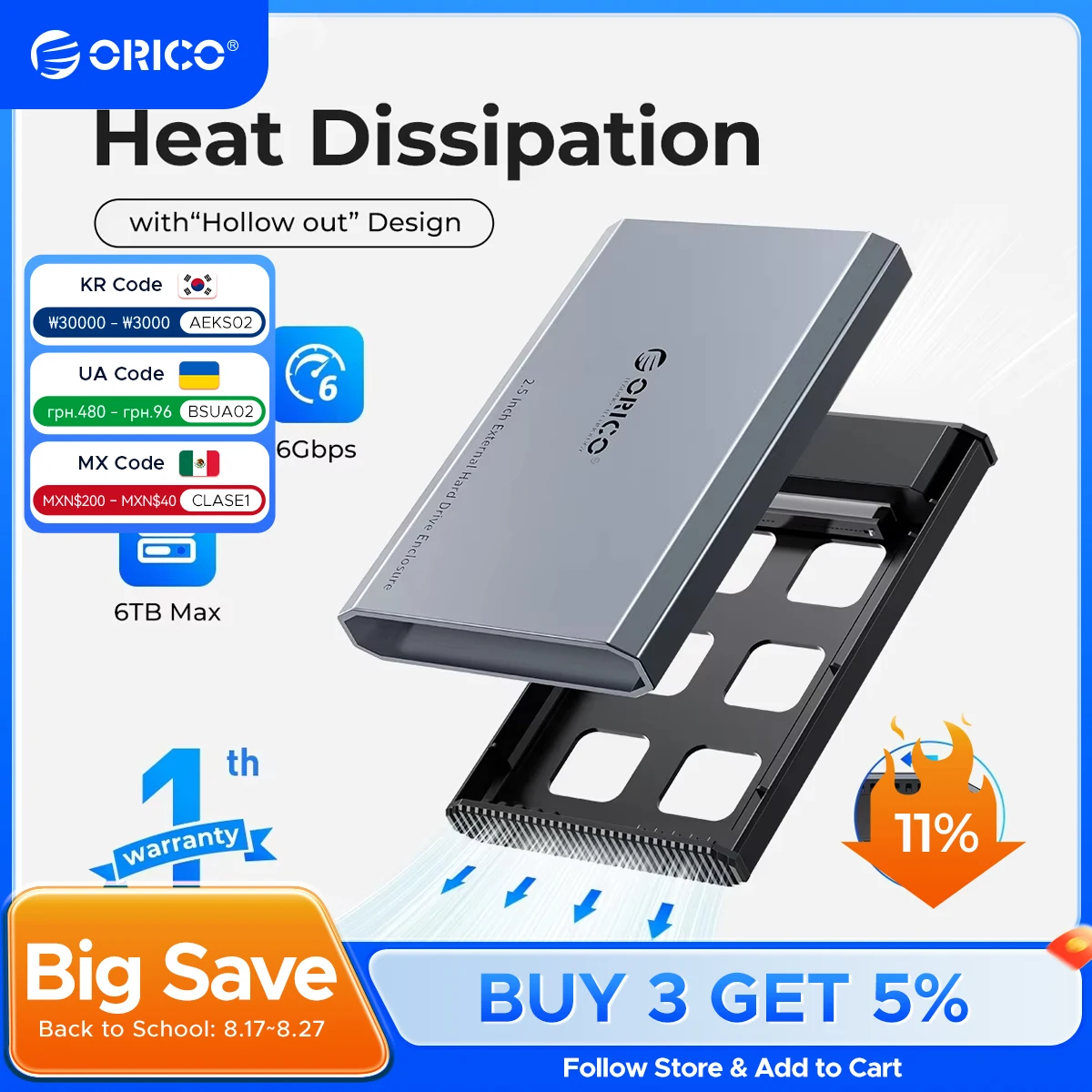 

ORICO 2.5" Type-C External HDD Case 5Gbps Hard Drive Enclosure Aluminum Alloy & ABS Heat Dissipation Design for Macbook Style