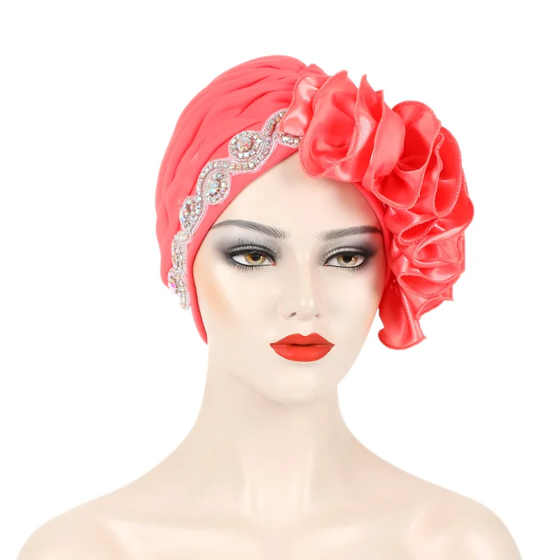 African Female Head Wraps Bonnet Nigeria Party Headgear Satin Ruffled Pleated Turban Caps for Women Ready to Wear Headtie