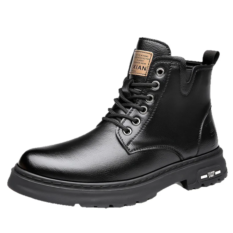 2025 new autumn and winter men's boots youth high top casual men's shoes trend British style big yellow boots men view 5