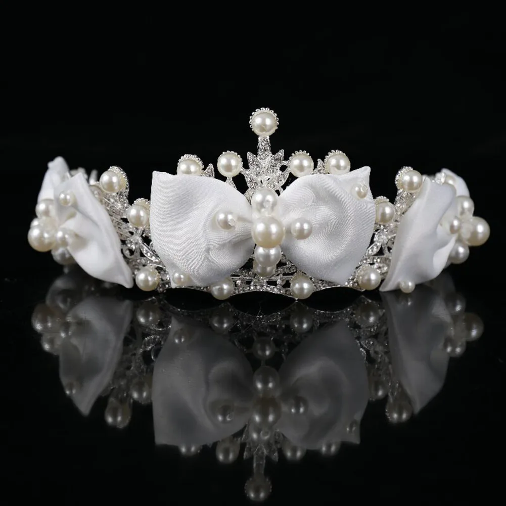 Bridal Crown Queen Headband Women Bowtie Hair Accessories Pearls Headwear for Birthday Party Adult Ceremony