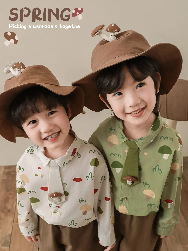 

Spring New Boys Print Lapel Shirt Handsome Children's Casual Top