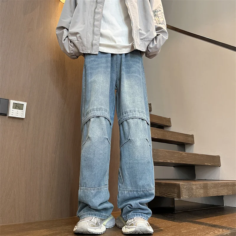 

Oversized Wide Leg Jeans Men's Spring Summer New Trend Straight Loose Elastic Waist Denim Pants Casual Streetwear Trousers W370