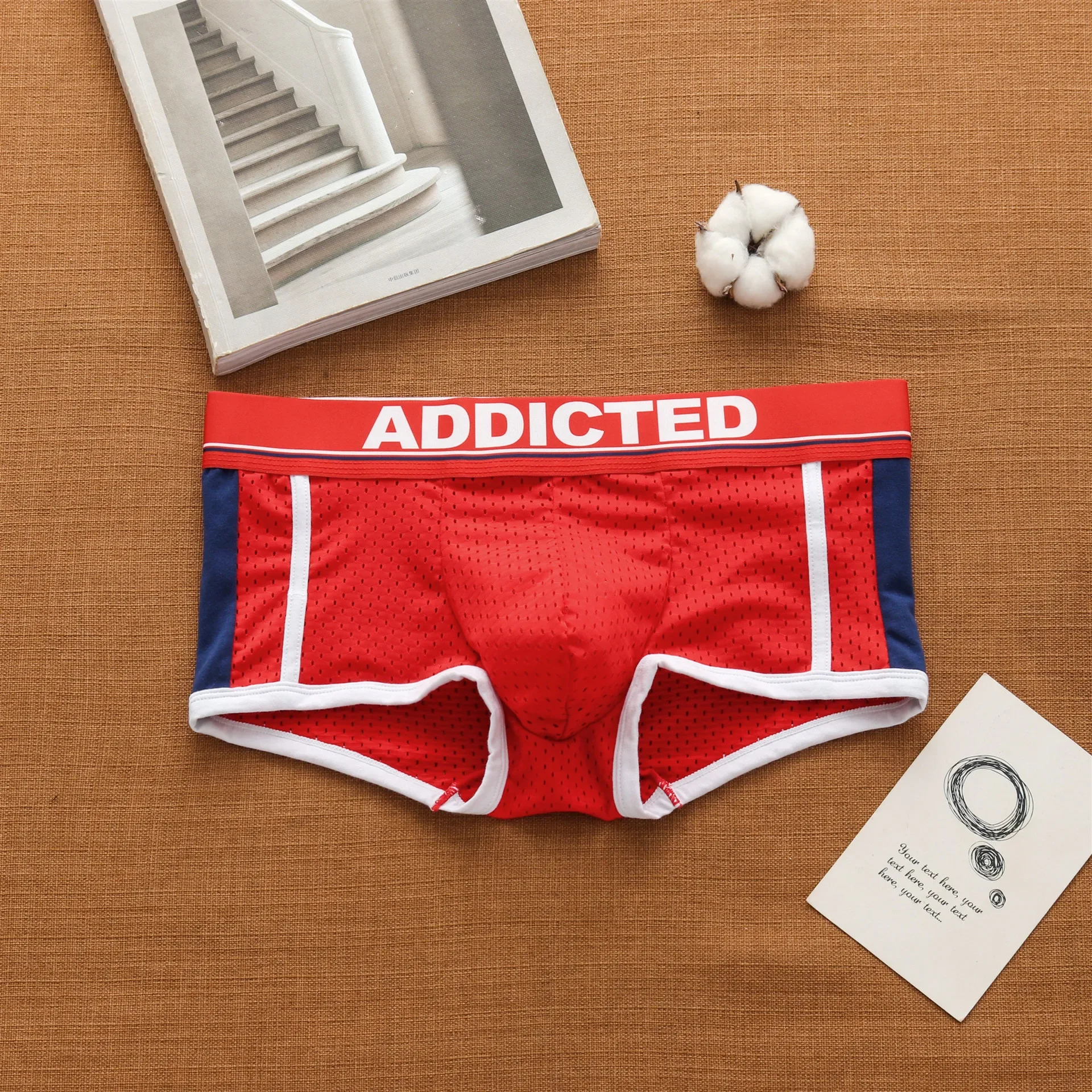 Addicted men's panties, low rise breathable ice silk mesh comfortable tide boxers