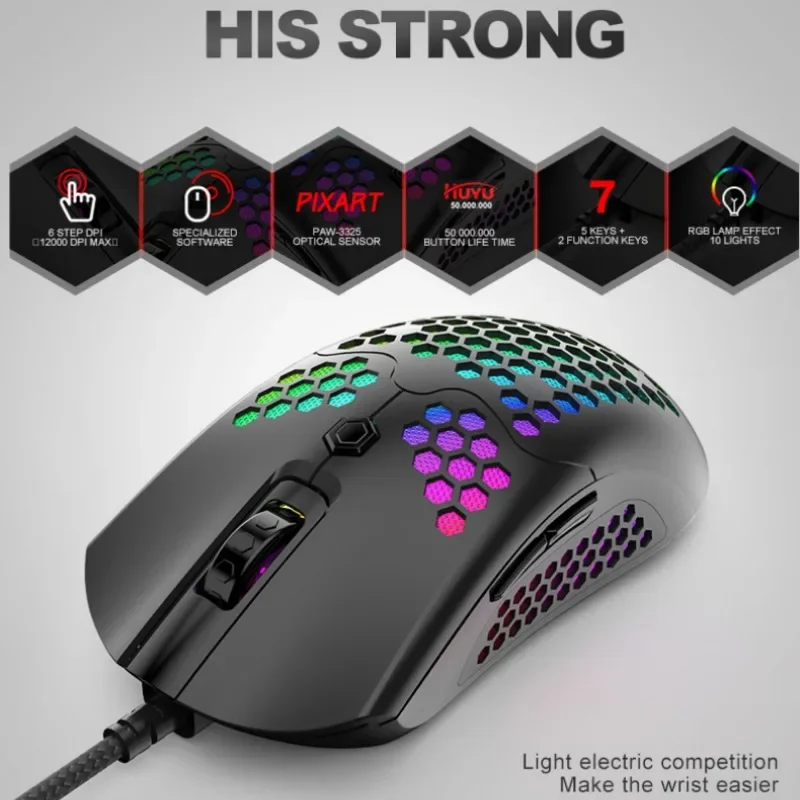 2022 USB Wired Gaming Mouse 7 Buttons RGB Light Cellular Optical USB Computer Mouse Game Mice For PC Computer Laptop accessorie