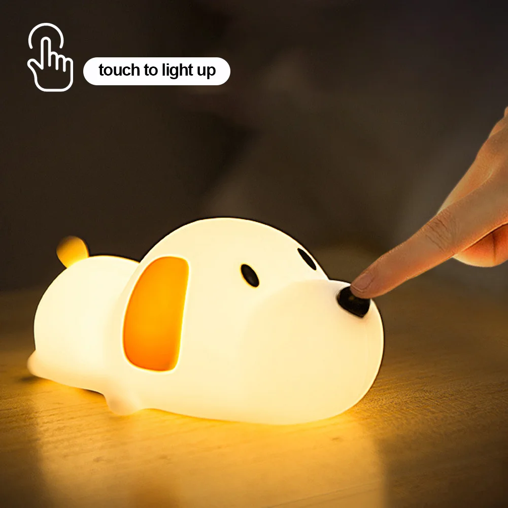 

Silicone Dog LED Night Light Touch Sensor 7 Colors Dimmable Timer USB Rechargeable Bedside Puppy Lamp for Children Baby Toy Gift