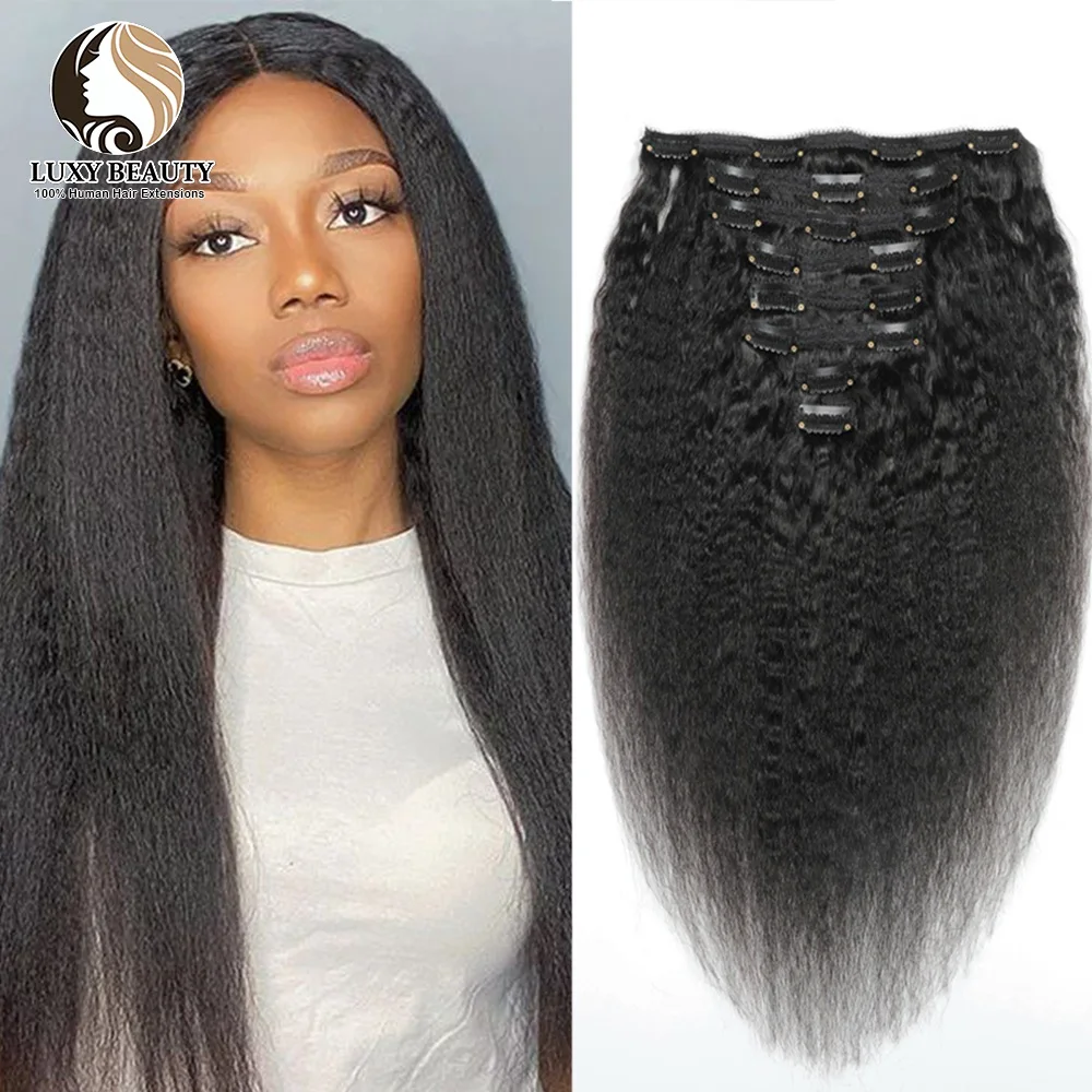 

Afro Kinky Straight Clip In Extensions Human Hair 10"-26" Natural Black Brazilian Remy Human Hair For Women 120G 8pcs/set