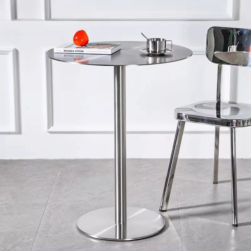 Industrial Stainless Steel Coffee Tables Modern Round Side Table for Balcony Minimalist Cafe Bistro Table Home Bar Counter Desk
