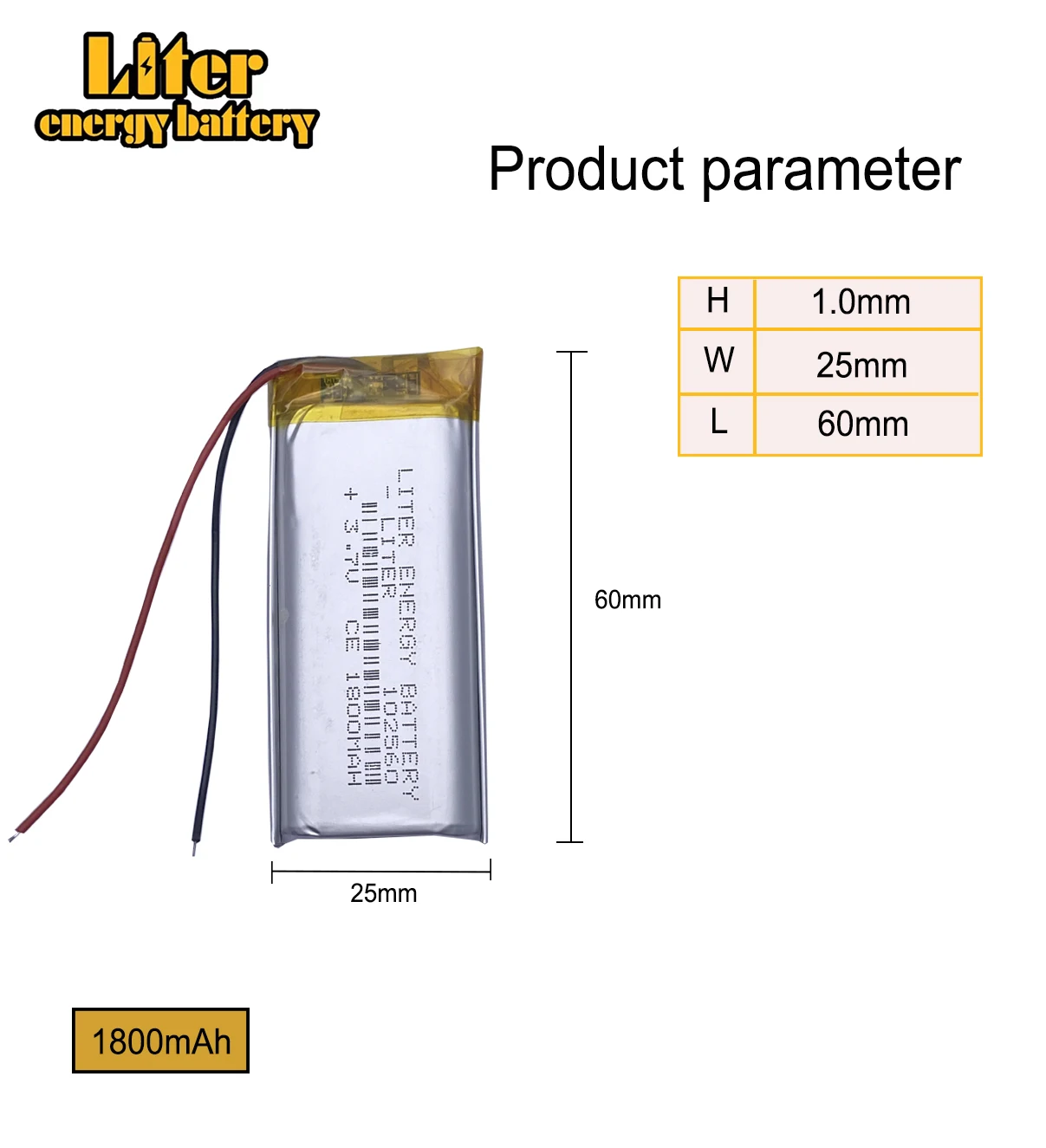 102560 3.7V 1800mAh Rechargeable Li-Polymer Li-ion Battery For mp3 mp4 mp5 toys DVR GPS PDA Tools LED Ligts Lamps