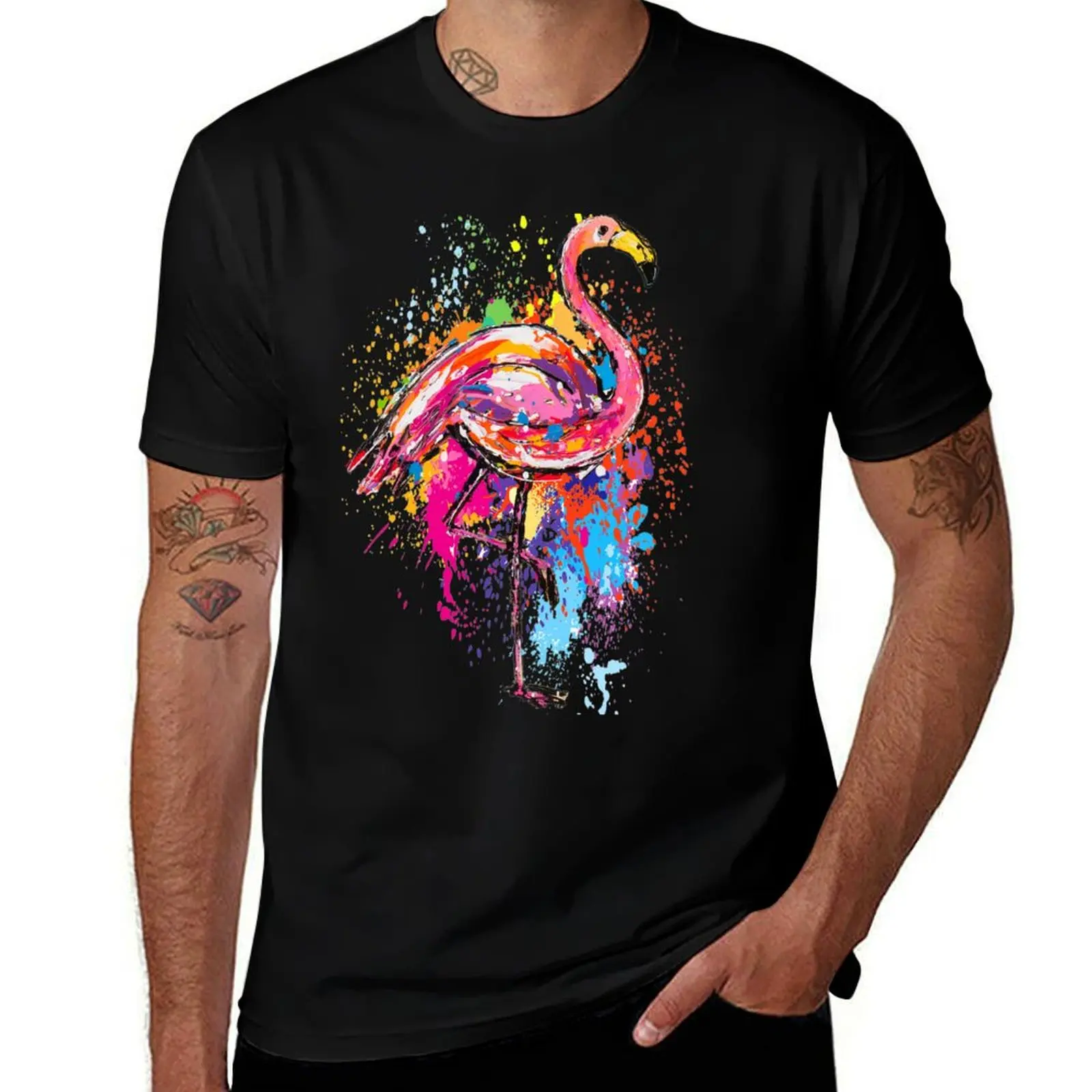 

Colorful Flamingo White T-Shirt man t shirt graphic anime t shirts oversize men t shirt cotton 100% T-shirt