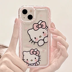 Etui na telefon Sanrio Ins Hello Kitty Edge dla Iphone 15 14 13 11 12 Pro Max XR XS 7 8 Plus Y2k dziewczęca przezroczysta silikonowa osłona zapobiegająca upadkowi