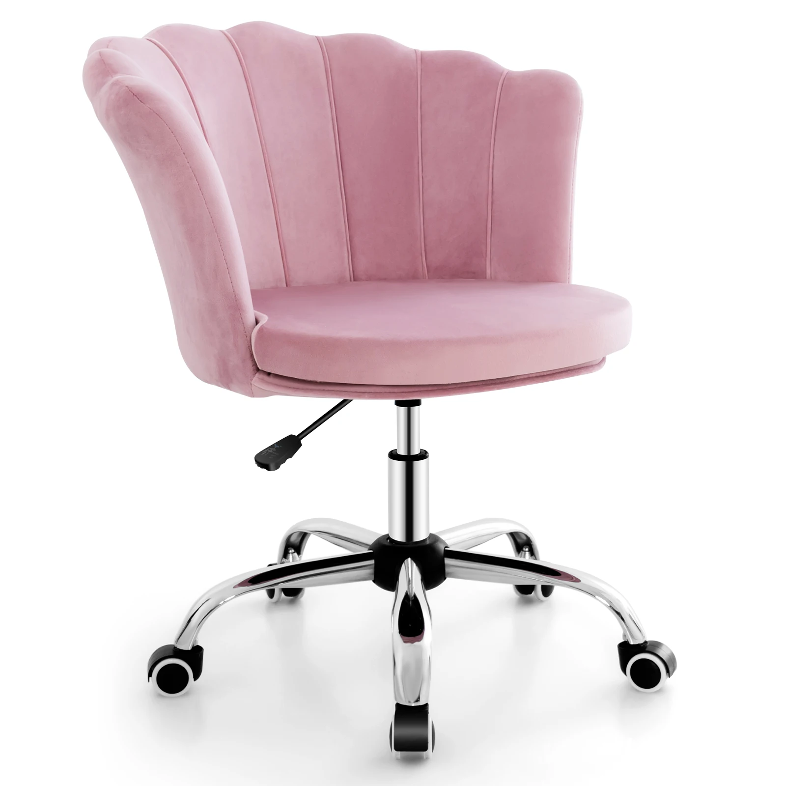 Velvet Petal Shell Office Chair Adjustable Swivel Accent Vanity Armchair Pink