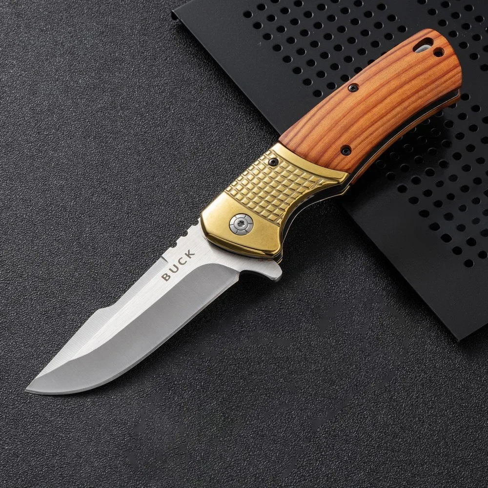 DA96 Outdoor Camping Survival Tactics Hunting Military EDC folding knife brass + colorwood 5Cr13Mov steel treatment men\'s gift