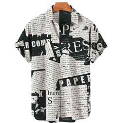 Vintage Men's Shirts Funny Old Newspaper Text Print Unisex Lapel Shirts Summer Short Sleeve Men's Clothing Oversized EU Size 5XL