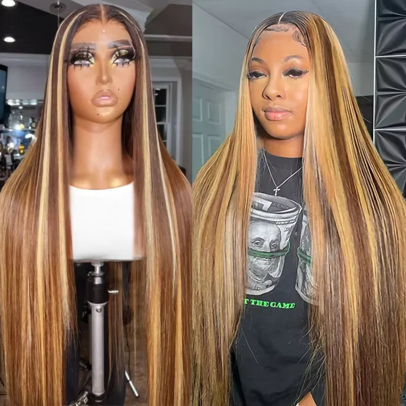 13x4 Straight HD Transparent Ombre Bone 4/27 Lace Front Wig 30 32Inch Highlight 13x6 Human Hair Lace Frotnal Wig 250%