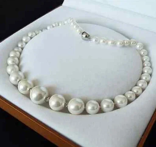 

GENUINE 8-16MM WHITE SOUTH SEA SHELL PEARL NECKLACE JEWELRY 18'' AAA style Fine Noble real Natural shipping