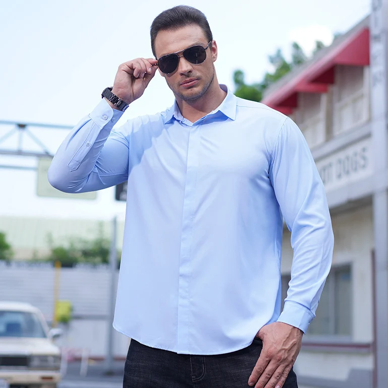 68-175kg Men\'s Long Sleeve Shirt Casual Oversized Loose Shirt Plus Size Business Shirt Big Size Male Tops