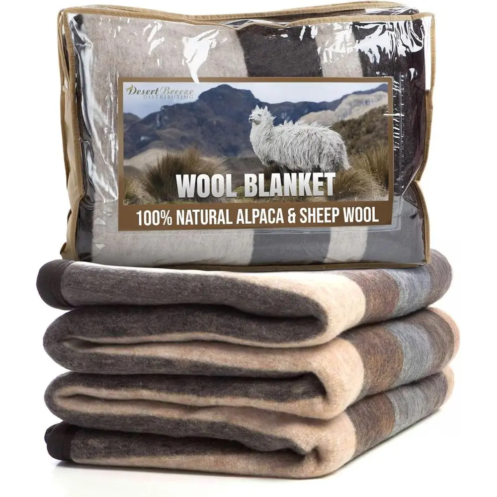 Natural Alpaca & Sheep Wool Blanket – Woven, Made in Peru - Full/Queen Size – Heavyweight Warmth, Thick, Breathable, Natural Tex
