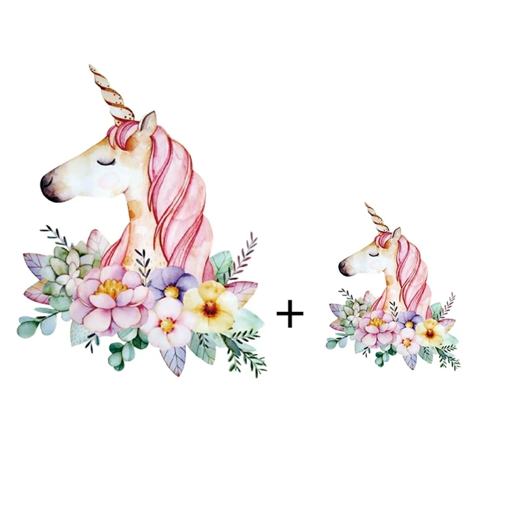 Flower Unicorn Heat Transfer Clothes Stickers Iron On Patches Diy Shirt Accessory Patches For Clothes Decal Factory Wholesale