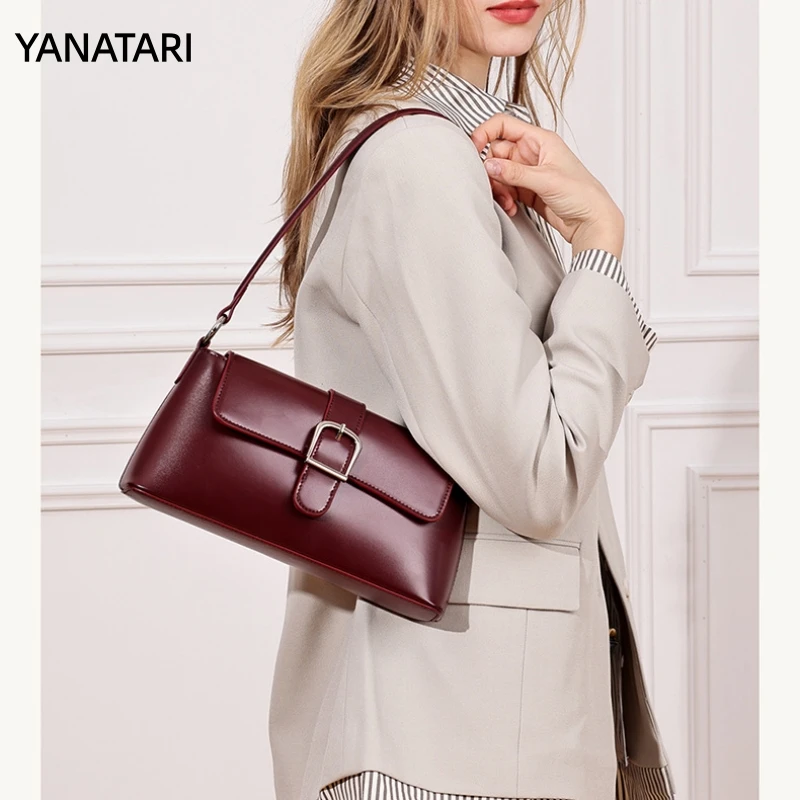 YANATARI Luxury Handbags Female Crossbody Bags Shoulder Bag Women Bags New Fashion 2026 Genuine Cowhide Leather Satchel