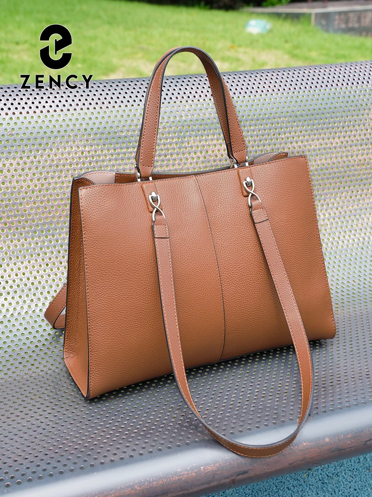 Zency Brown Leather Handbag Genuine Leather Cowhide Bag Wine Bag Woman Commute Tote Handbag Underarm Shoulder Bags Top Handle - view 2