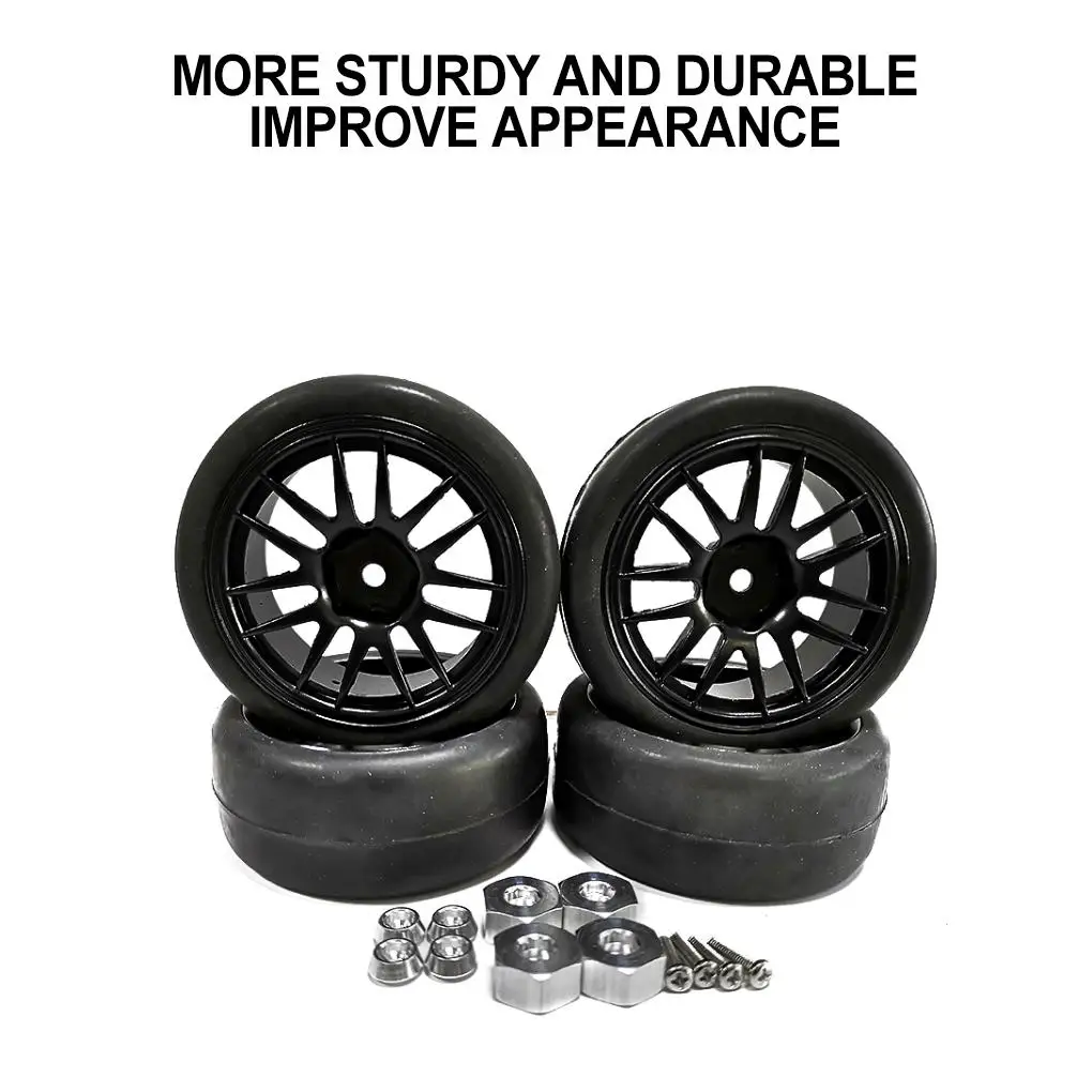 ล้อแม็กซ์ 4 ชิ้น ขนาด 1/10 พร้อมยาง อะไหล่แต่งรถบังคับวิทยุ วัสดุพลาสติก ทนทานต่อการสึกหรอ สำหรับรถบังคับวิทยุ WPL D12