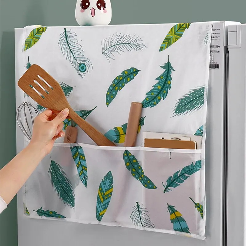 Refrigerator Dust Cover with Storage Bag Washable Printing Multi-purpose Household Washing Machine Cabinet Dust Protection Cover