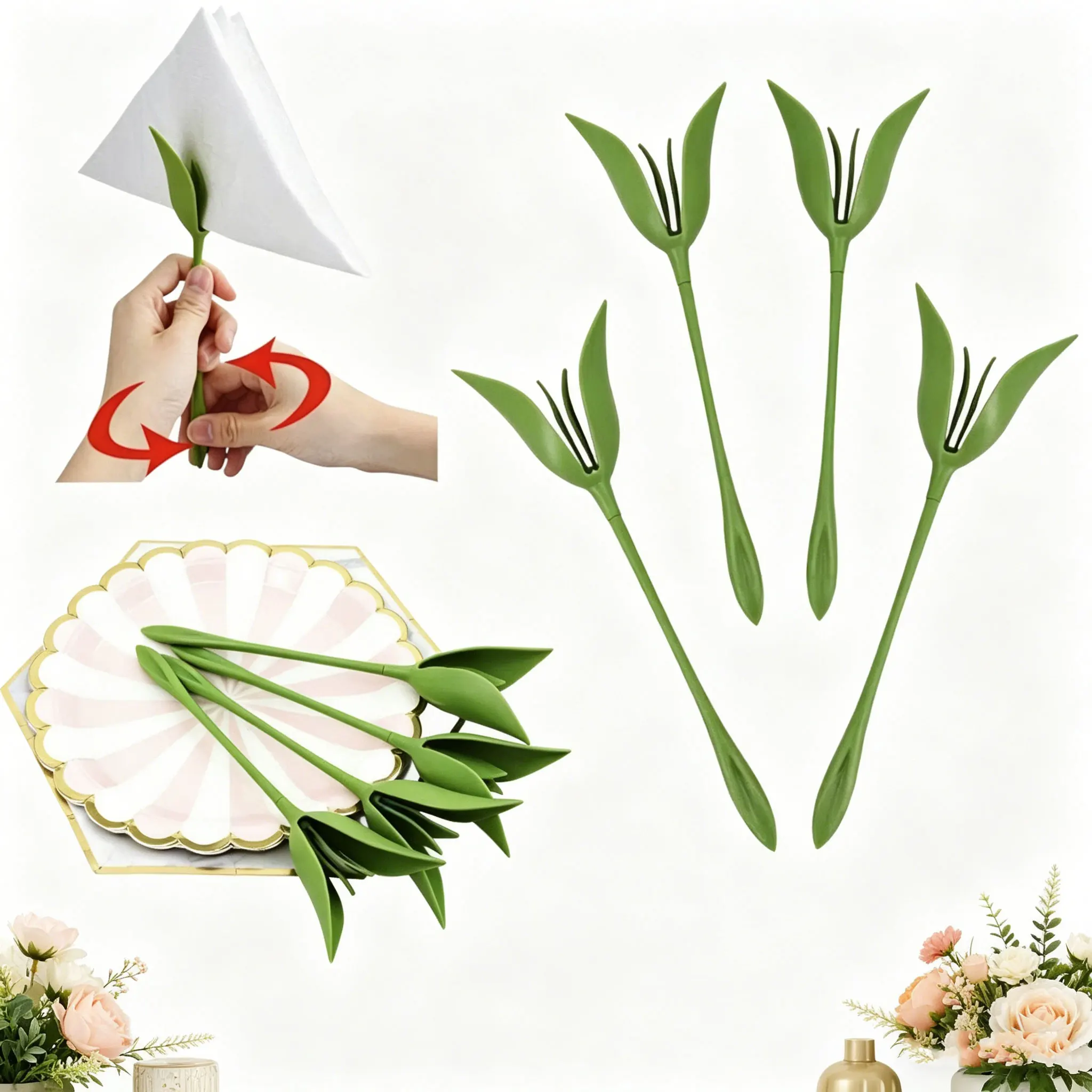 1/4Pc Elegant Floral Napkin Holders Table Centerpieces Decorations Rolled Flowers Rose Tissue Flower For Weddings Parties Hotel