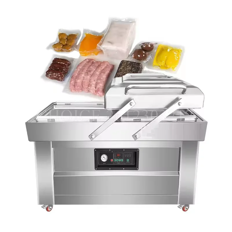 High Efficiency Large Double Chamber Dual Use Of Dry And Wet Vacuum Sealer Commercial Food Meat Vaccum Packing Sealing Machine