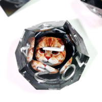 DnD Dice Set - Cat Pattern Resin Dice with Spinning Dragon Eye Core, 7 Polyhedral Gray Dice for D&D RPG Games