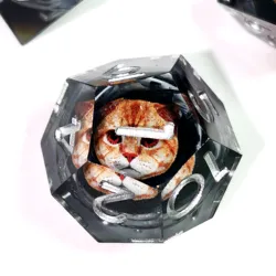 DnD Dice Set - Cat Pattern Resin Dice with Spinning Dragon Eye Core, 7 Polyhedral Gray Dice for D&D RPG Games
