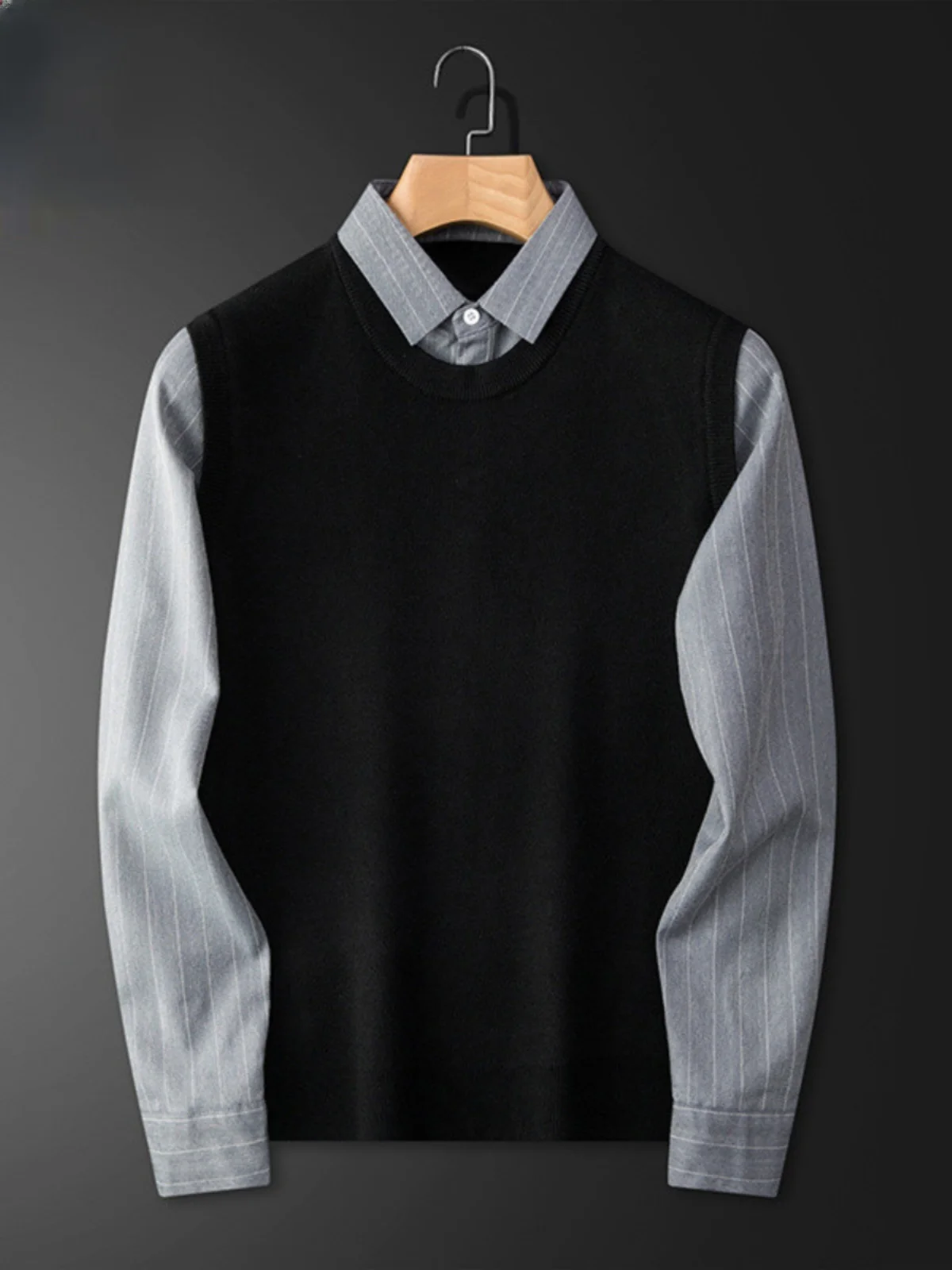 

Высококачественный мужской вязаный свитер с воротником irt, повседневный деловой свитер из двух частей, смесь полиэстера Long Sve Faion Urban Au...