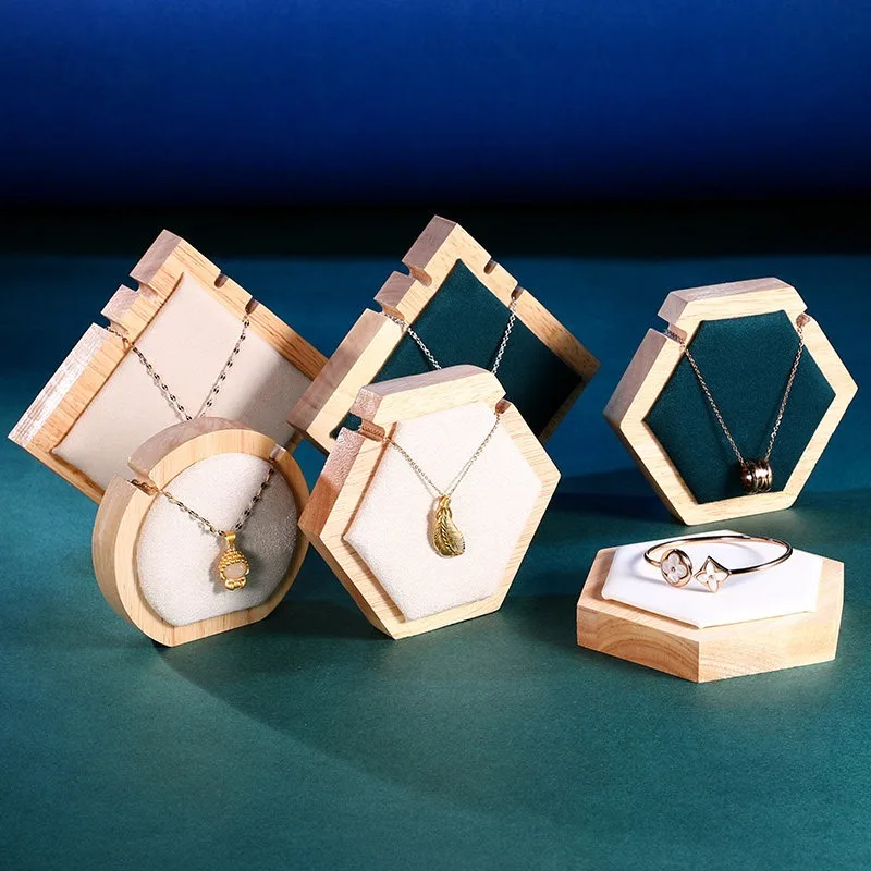 

Подставка для ожерелий и кулонов из массива дерева, креативная высококачественная многоугольная подставка для украшений, реквизит для фотосъемки ювелирных изделий