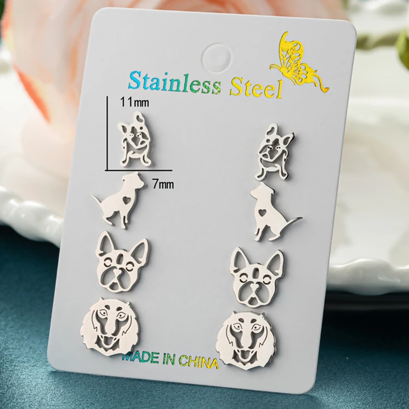 4Pairs/Lot Minimalist Jewelry Cute Dog Earrings for Women Stainless Steel Corgi Shepherd Dog Earing Small Animal Studs Girl Gift