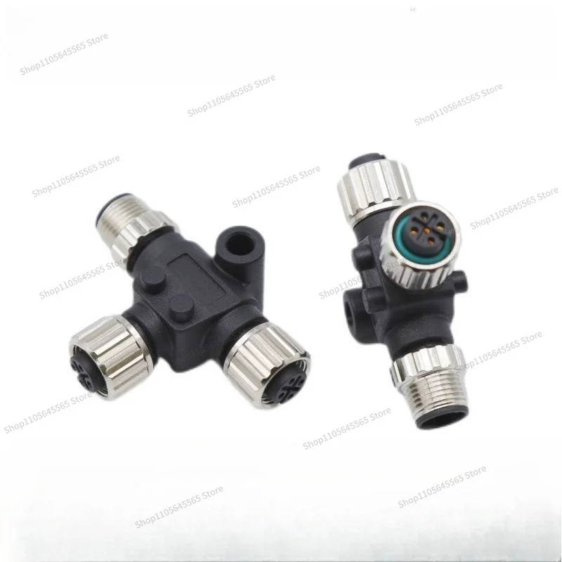 For M12 Industrial A B D Code T-type Head Tee Waterproof Connector Shielded with Wire Male and Female Head 3P-12P Core