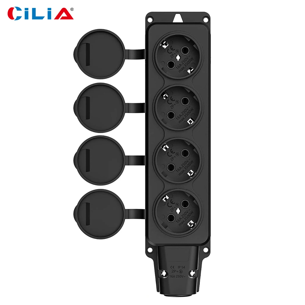 CILIA Eu Germany 3/4 Way Outdoor Waterproof Socket Rain Plug Cover German Russian Wireless Expansion Socket IP54 16A 3500W