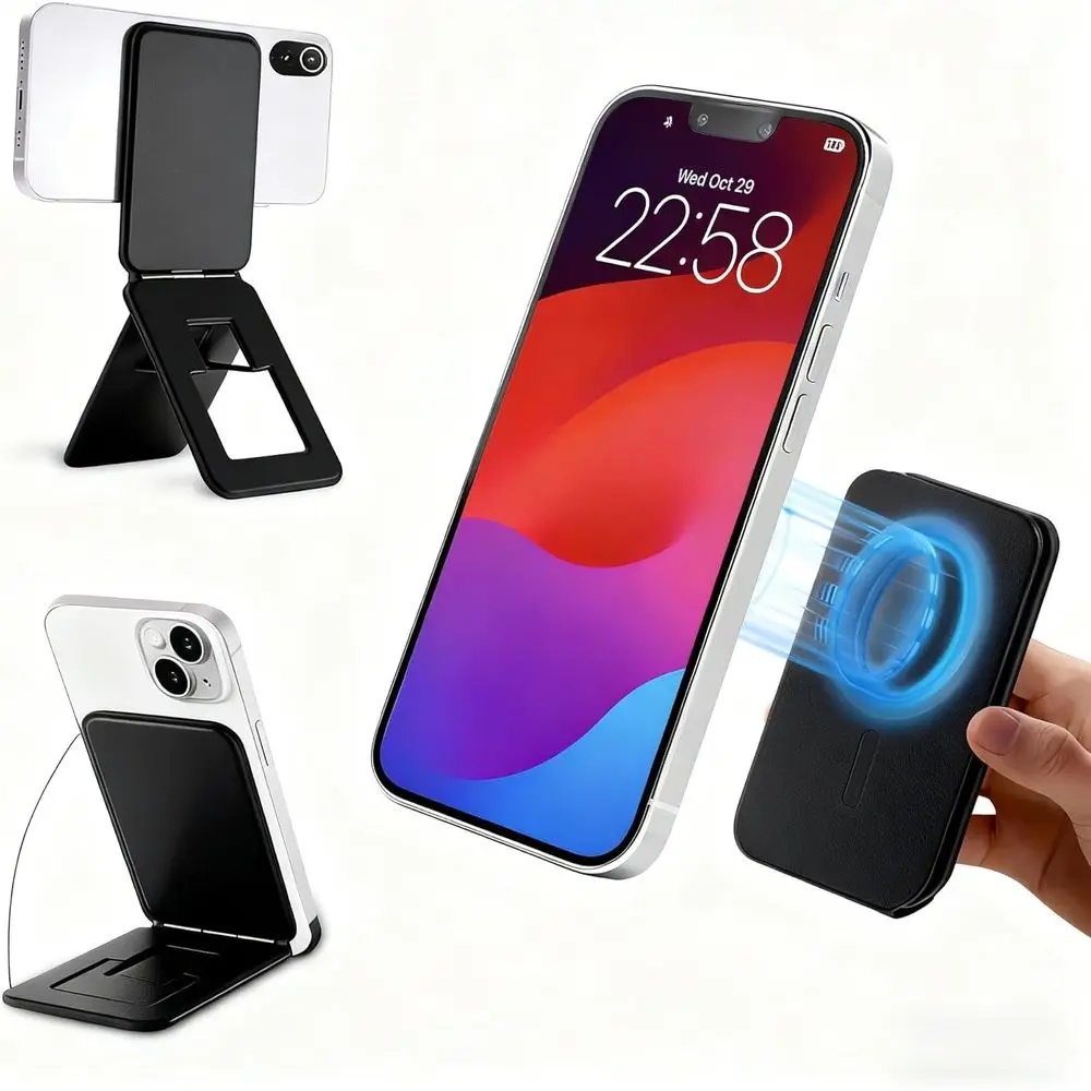 

Magnetic Desk Stand for iPads 17/16/15/14/13/12, Slim PU Leather, Multi-Angle Adjustable, Portable with Magnetic Ring (Black)