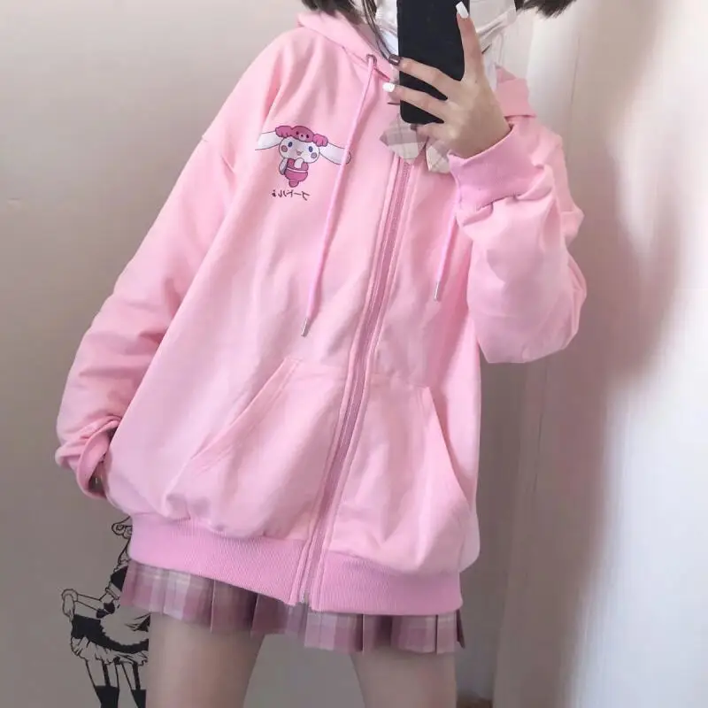 

Женские толстовки с капюшоном Sanrio Cinnamoroll, милые топы с длинными рукавами в стиле Kawaii, осенняя одежда для студентов, женская одежда для отдыха, верхняя одежда, новинка