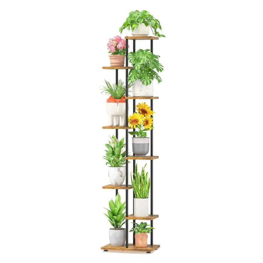 

Black 7 Tiered Wood Plant Stand Indoor for Larger Heavy Duty Planter, Sturdy Multi Level Vertical Flowers Racks for Narrow Insid
