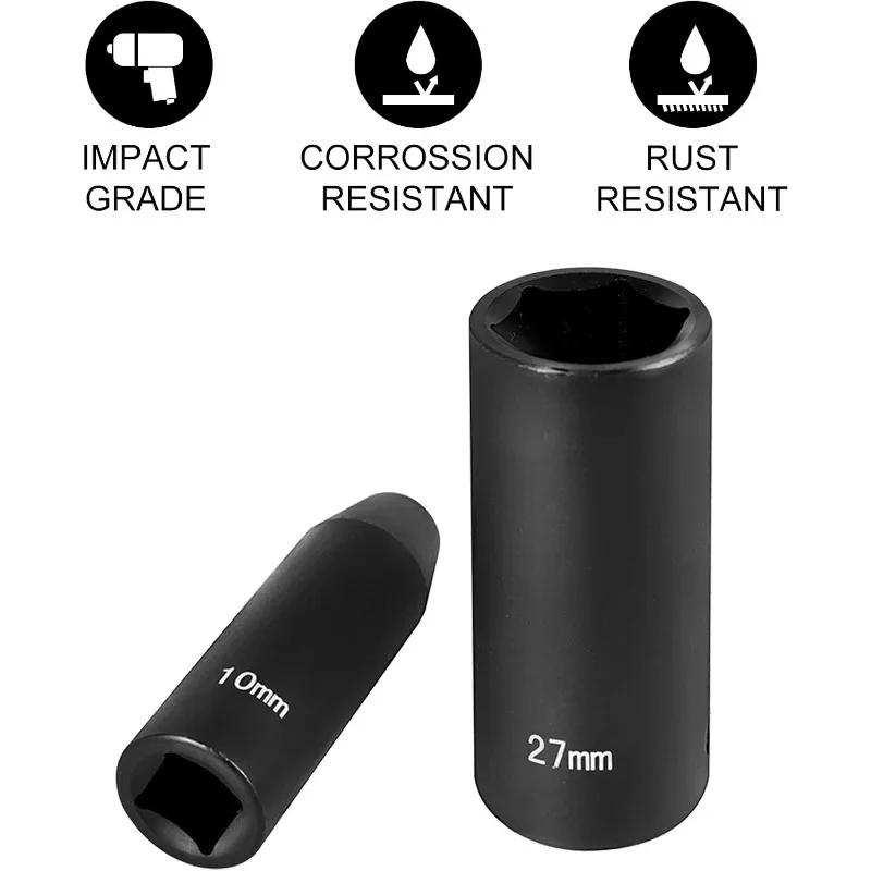 Impact Socket Set 1/2 Inches 26 Piece Deep Sockets, , 6-Point , Rugged Construction, Cr-V, 1/2 Inches Drive Socket Set Impact